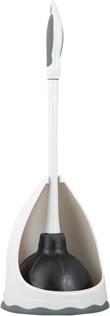 Toilet & Sink Plunger with Caddy, White