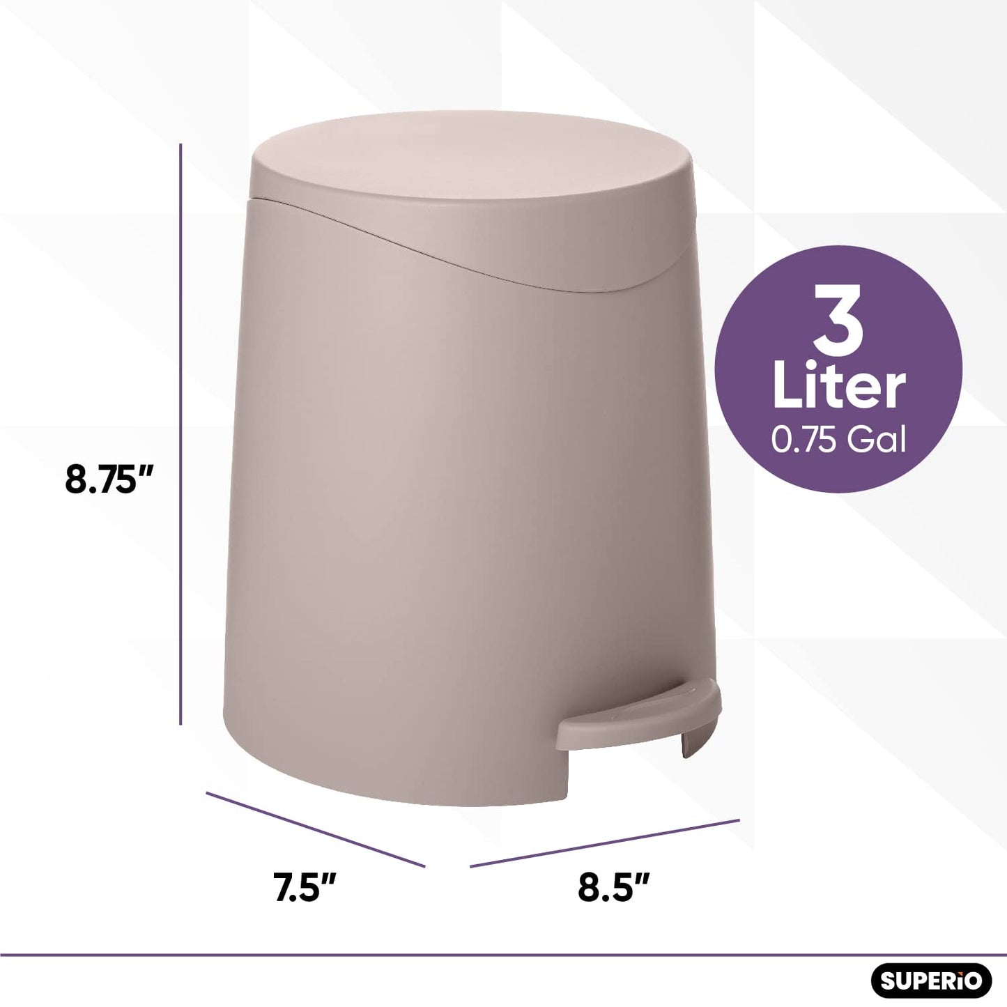 Modern Step-on Flat Lid Trash Can, 3 Liter - Taupe