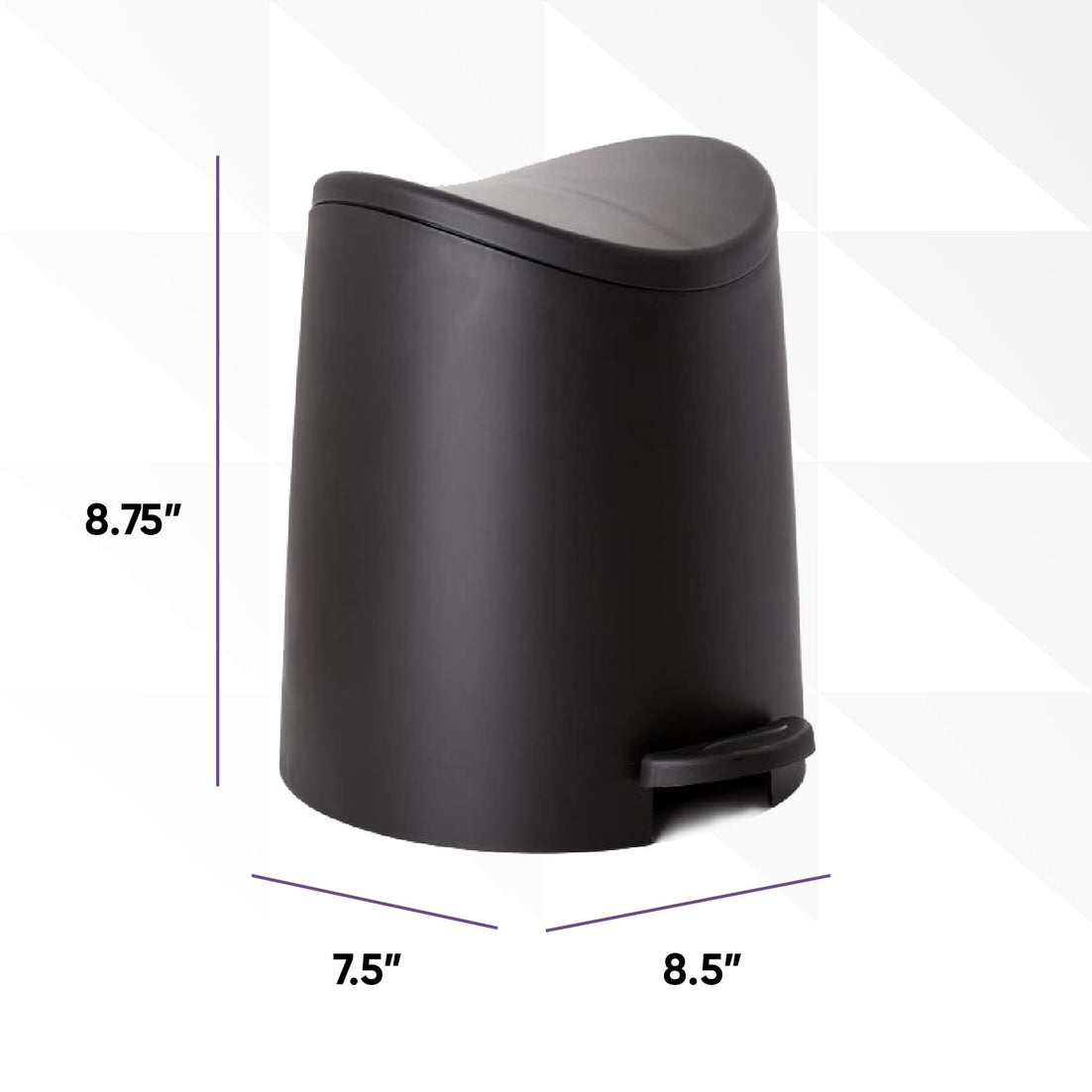 Modern Step-on Curved Lid Trash Can, 3 Liter - Black