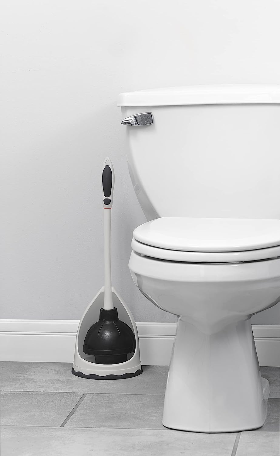 Toilet & Sink Plunger with Caddy, White