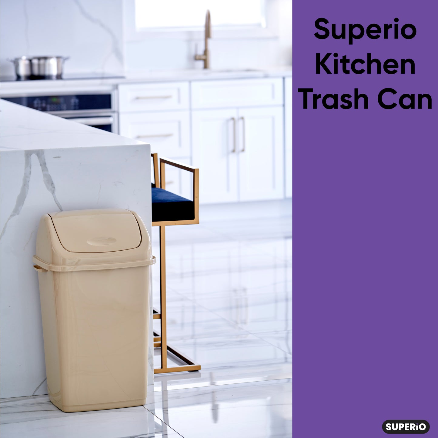 Large Swing Top Trash Can, 50 L/13 Gal - Beige