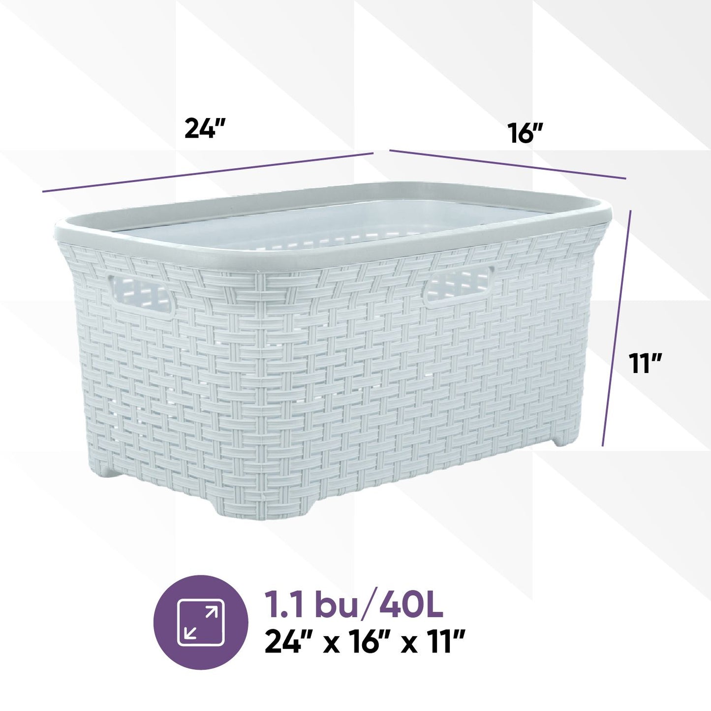 Wicker Style Laundry Basket with Cutout Handles, 50 Liter - White Smoke