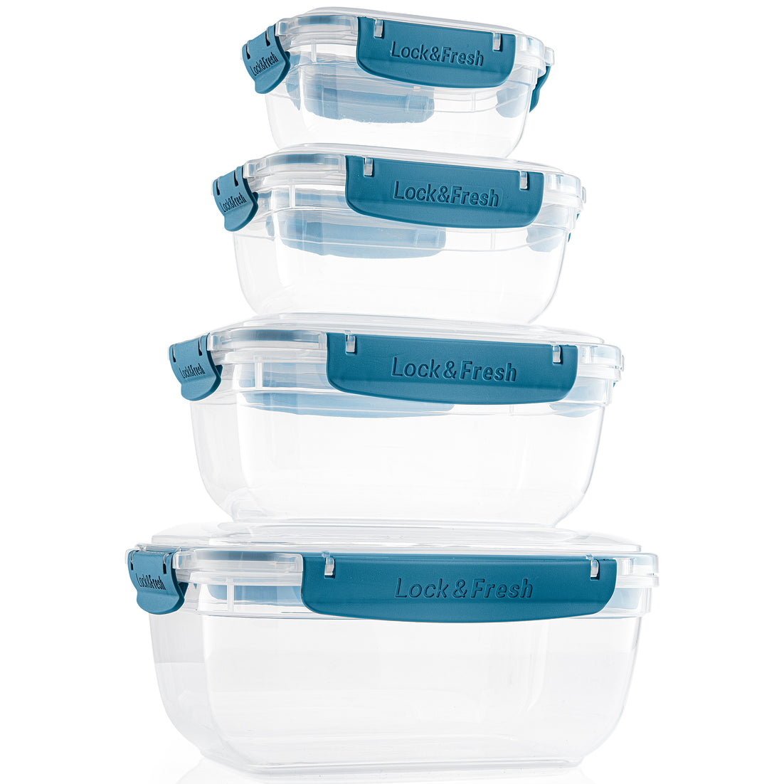 Set of 4 Rectangular Sealed Containers, Blue