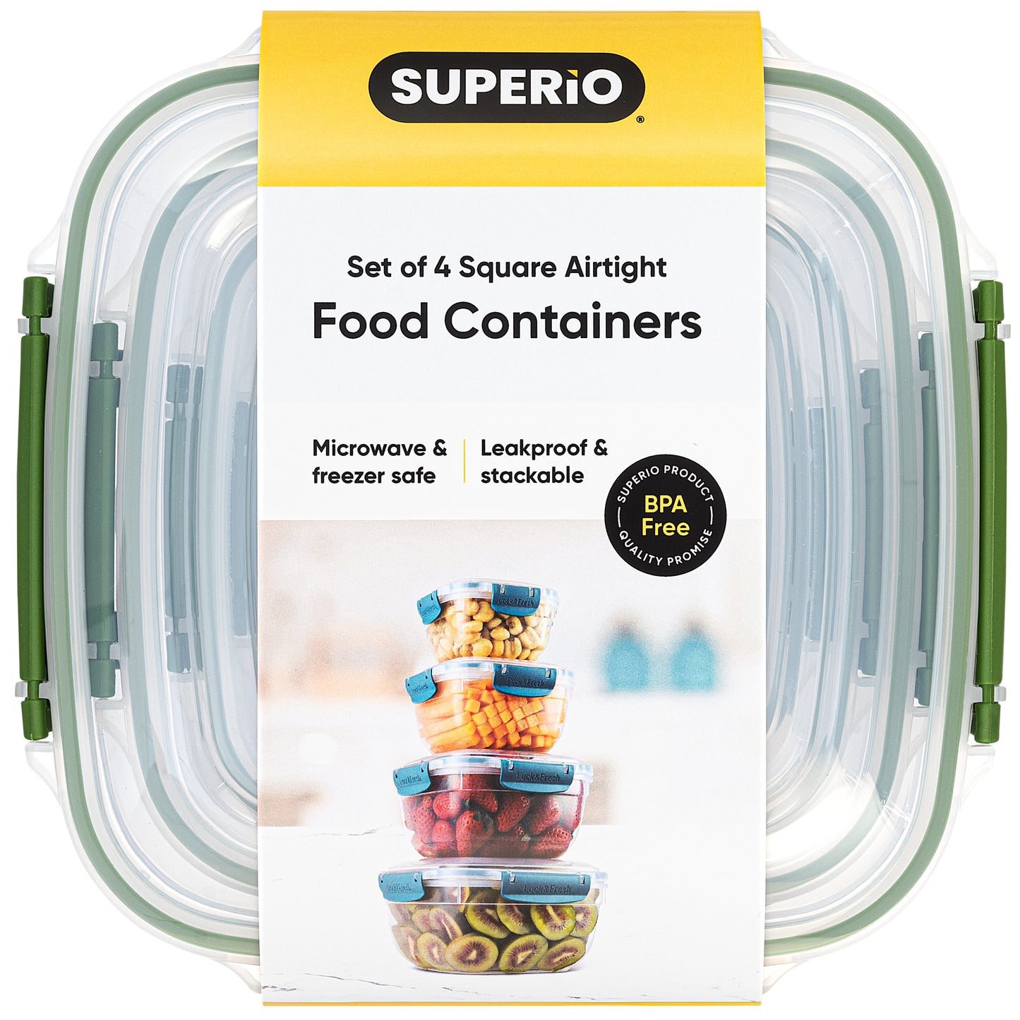 Set of 4 Square Sealed Containers, Green