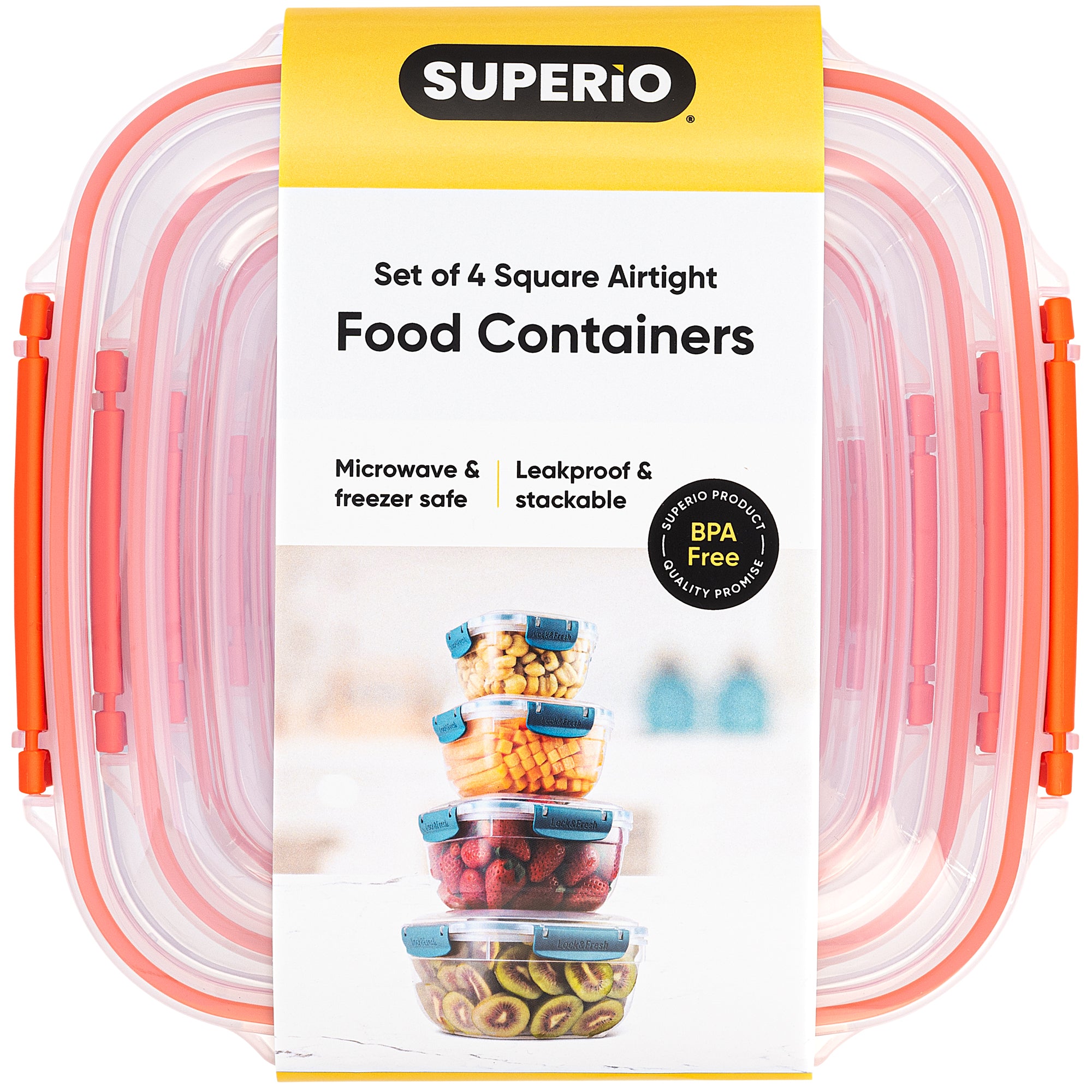 Orange Containers Set of 4 Square Sealed Containers, Orange – Superio
