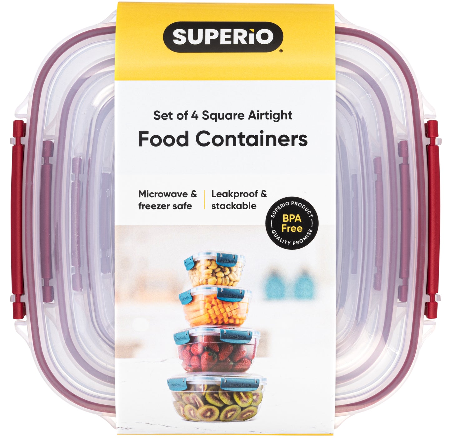 Set of 4 Square Sealed Containers, Red