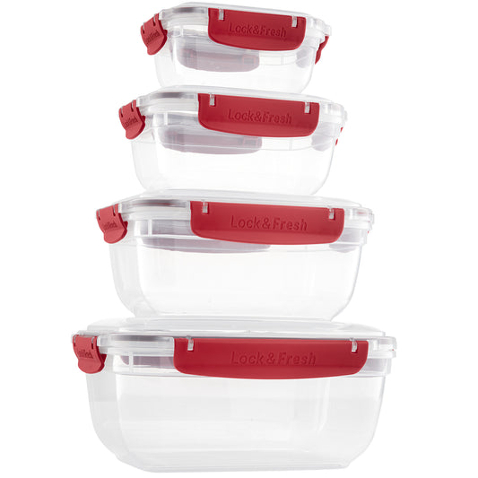 Set of 4 Rectangular Sealed Containers, Red