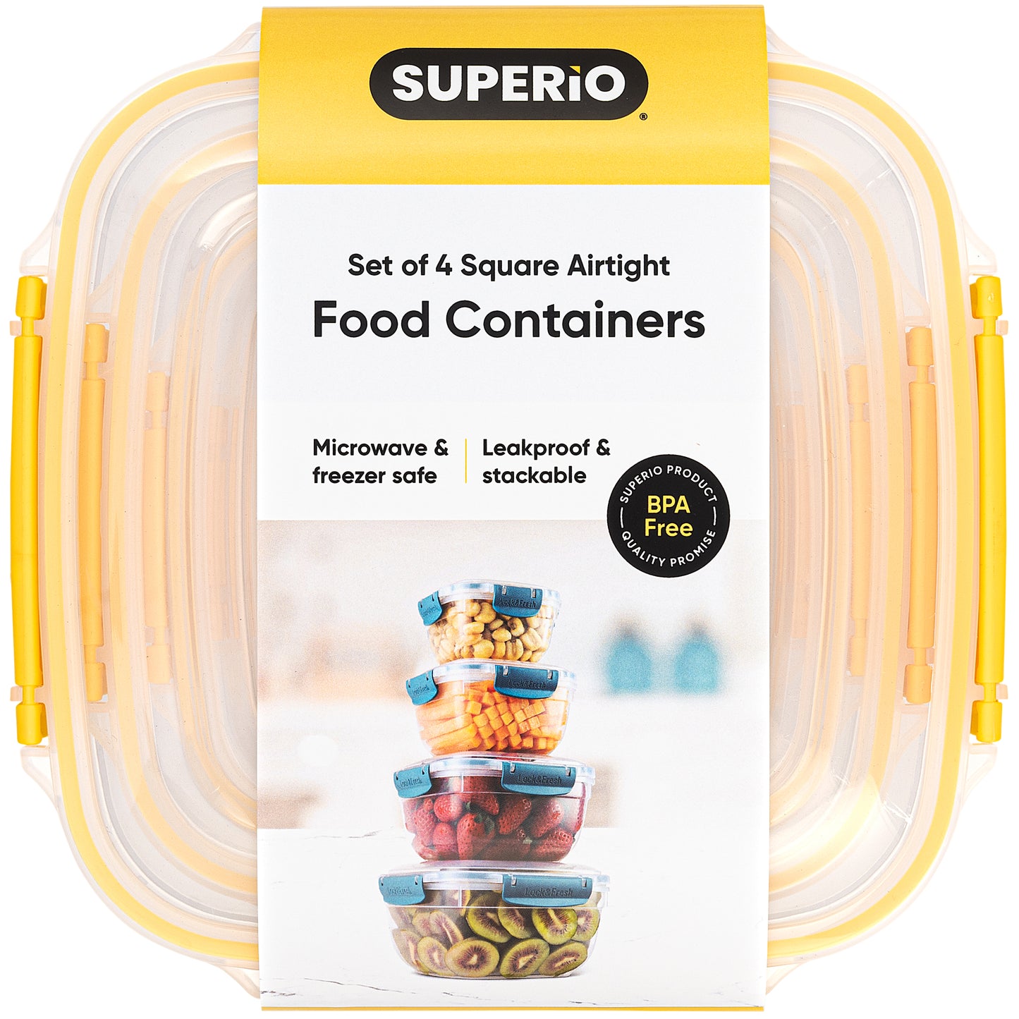 Set of 4 Square Sealed Containers, Yellow