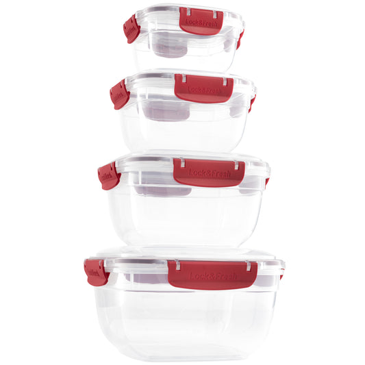 Set of 4 Square Sealed Containers, Red