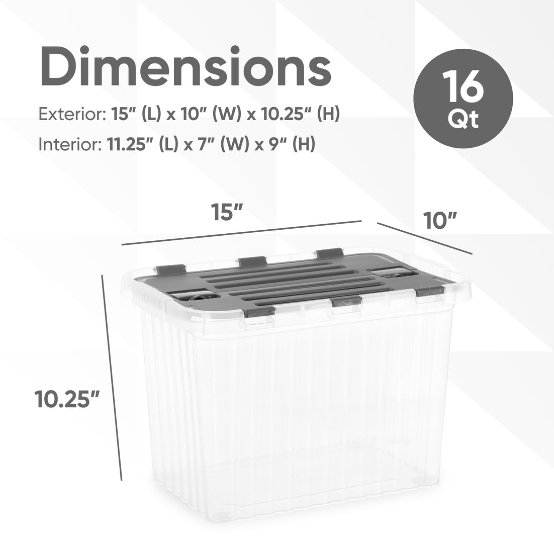 16 L Deep Storage Container with Hinged Lid