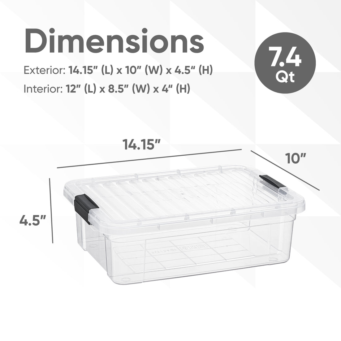 Clear Storage Box with Lid, 7.4 Quart