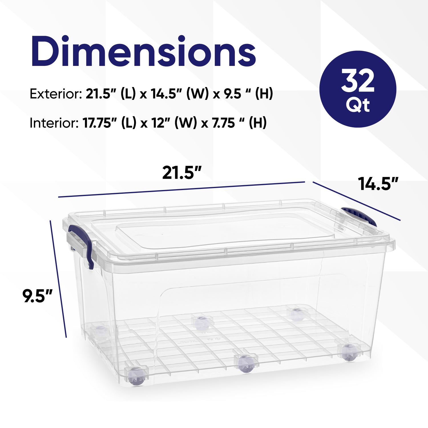 3 x 62L Large Clear Plastic Storage Boxes with Lids Underbed