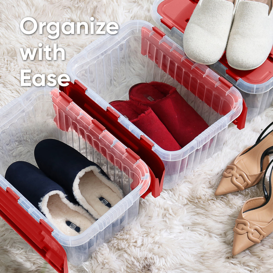 18 L Storage Container with Hinged Lid, Red