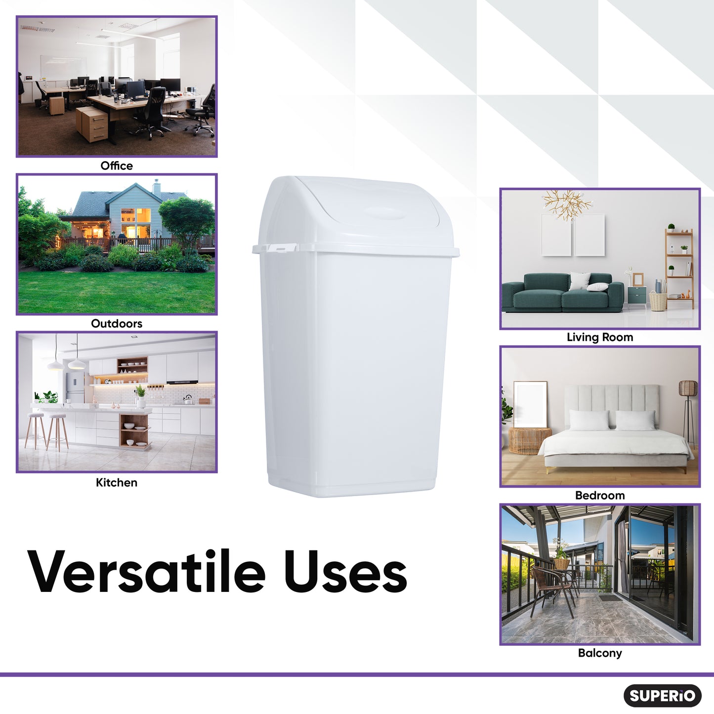 Large Swing Top Trash Can, 52 Qt. /13 Gal - White