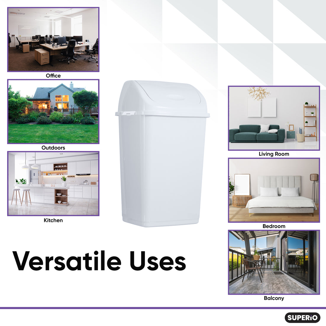 Large Swing Top Trash Can, 52 Qt. /13 Gal - White