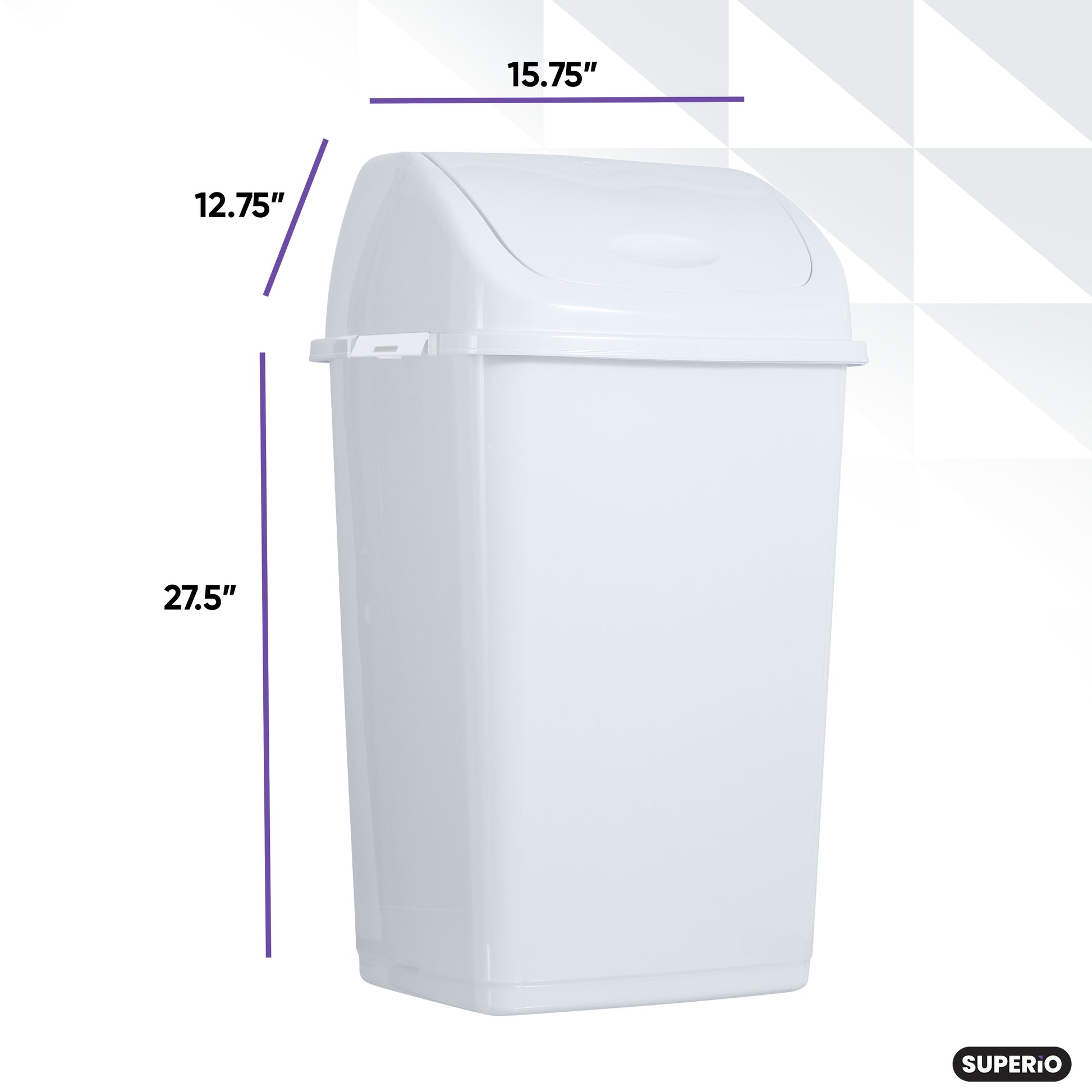 Superio 13 Gallon Swing Top Trash Can, White