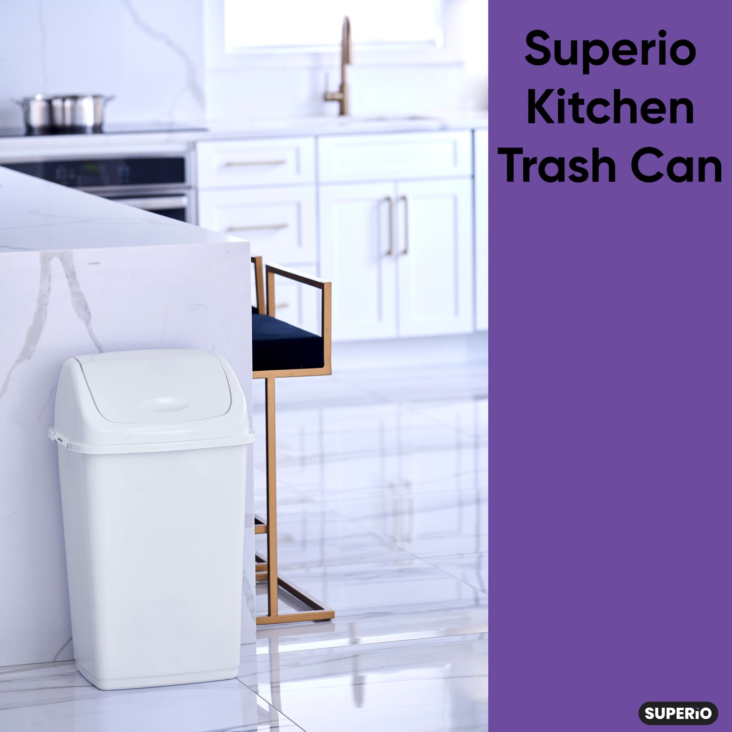 Large Swing Top Trash Can, 52 Qt. /13 Gal - White