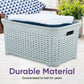 Wicker Style Laundry Basket with Cutout Handles, 50 Liter - White Smoke