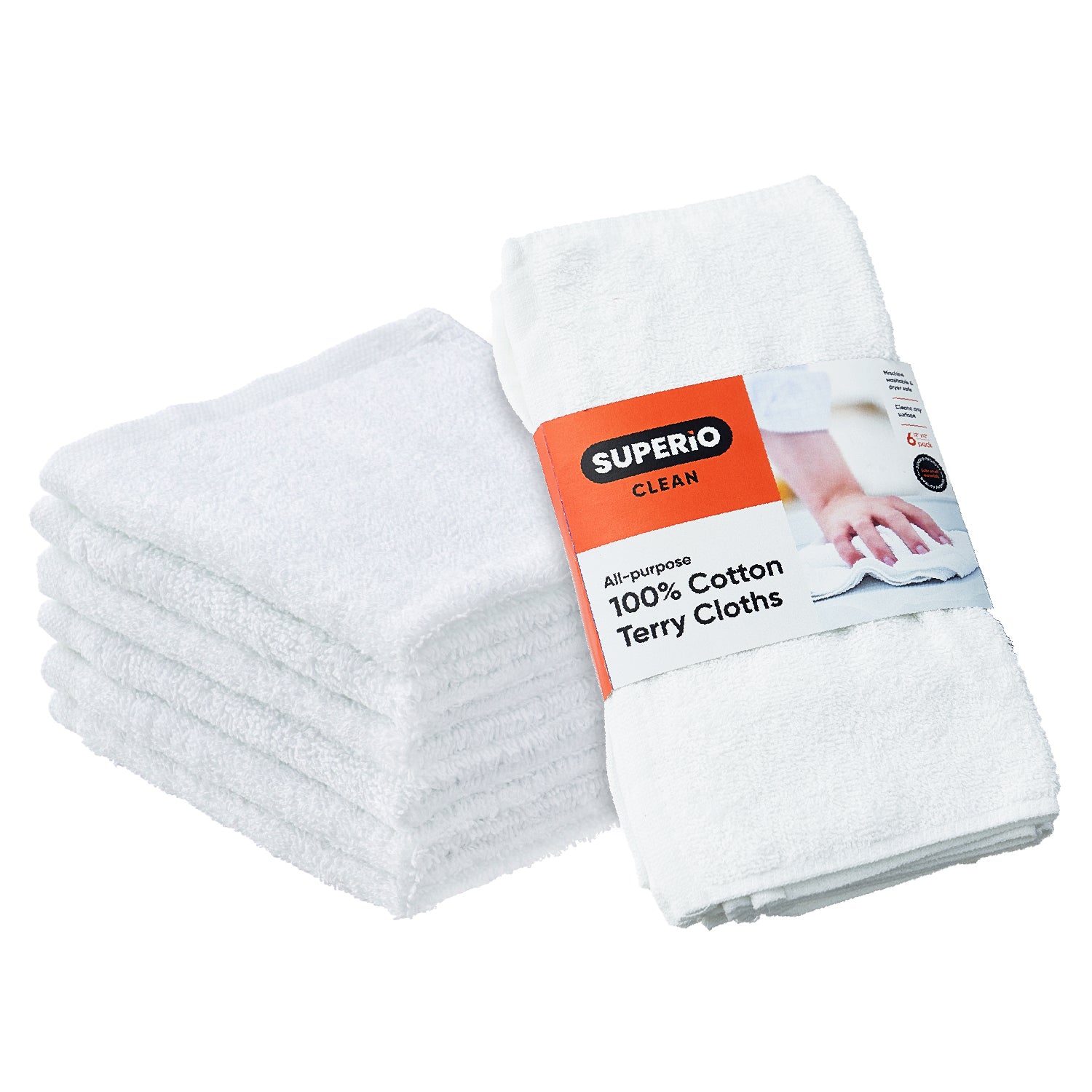 Superio Terry Towel White Cloths 100% Cotton 12 Cleaning Rags Facial Washcloths, Spa Cloths, Cleaning Cloths for Multi-Purposes (6)