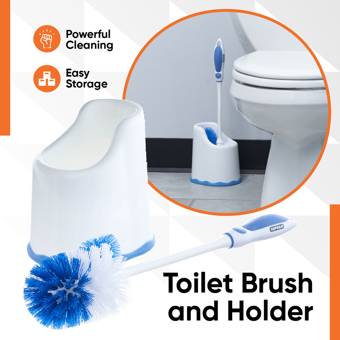Toilet Brush with Lip and Caddy, Blue