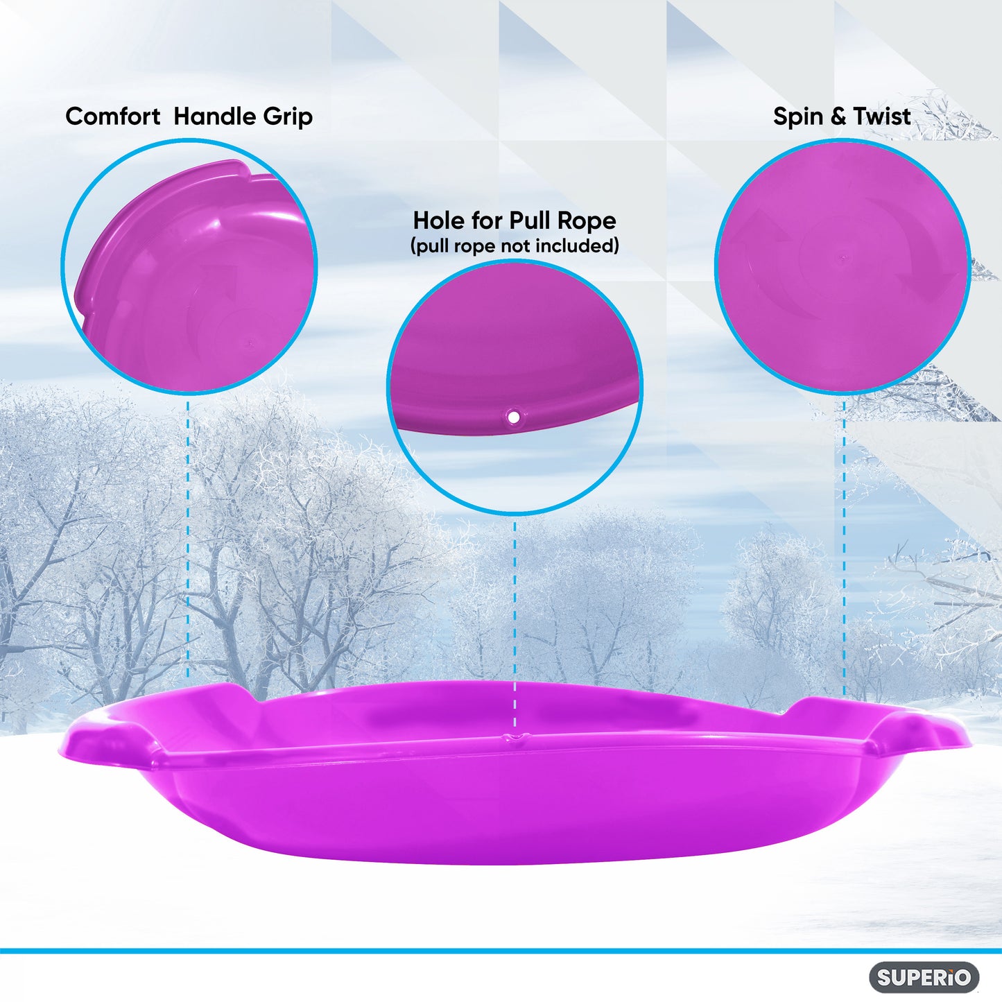 Superio Round Snow Saucer Sled, 24" Fuchsia Pink