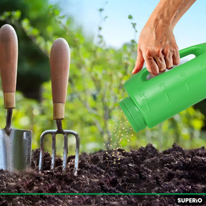 Hand Spreader and Shaker for Seed, Salt, Ice Melter, Blue and Green