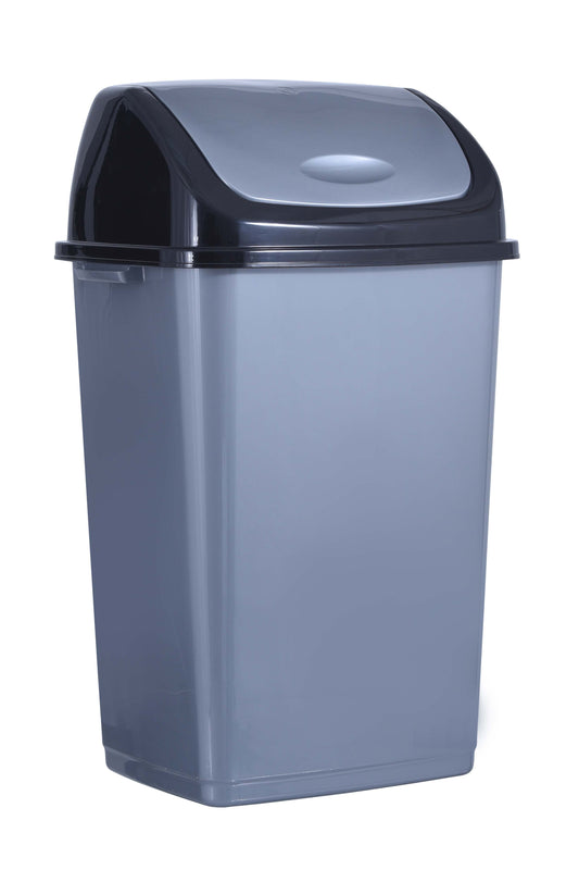 large Swing Top Trash Can, 13 Gal / 52 Qt - Grey and Black