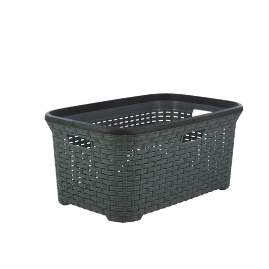 Wicker Style Laundry Basket with Cutout Handles, 50 Liter - Onyx Grey