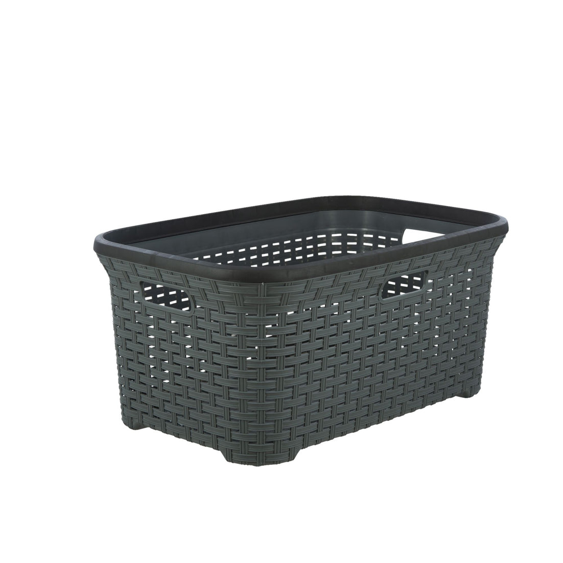 Wicker Style Laundry Basket with Cutout Handles, 50 Liter - Onyx Grey