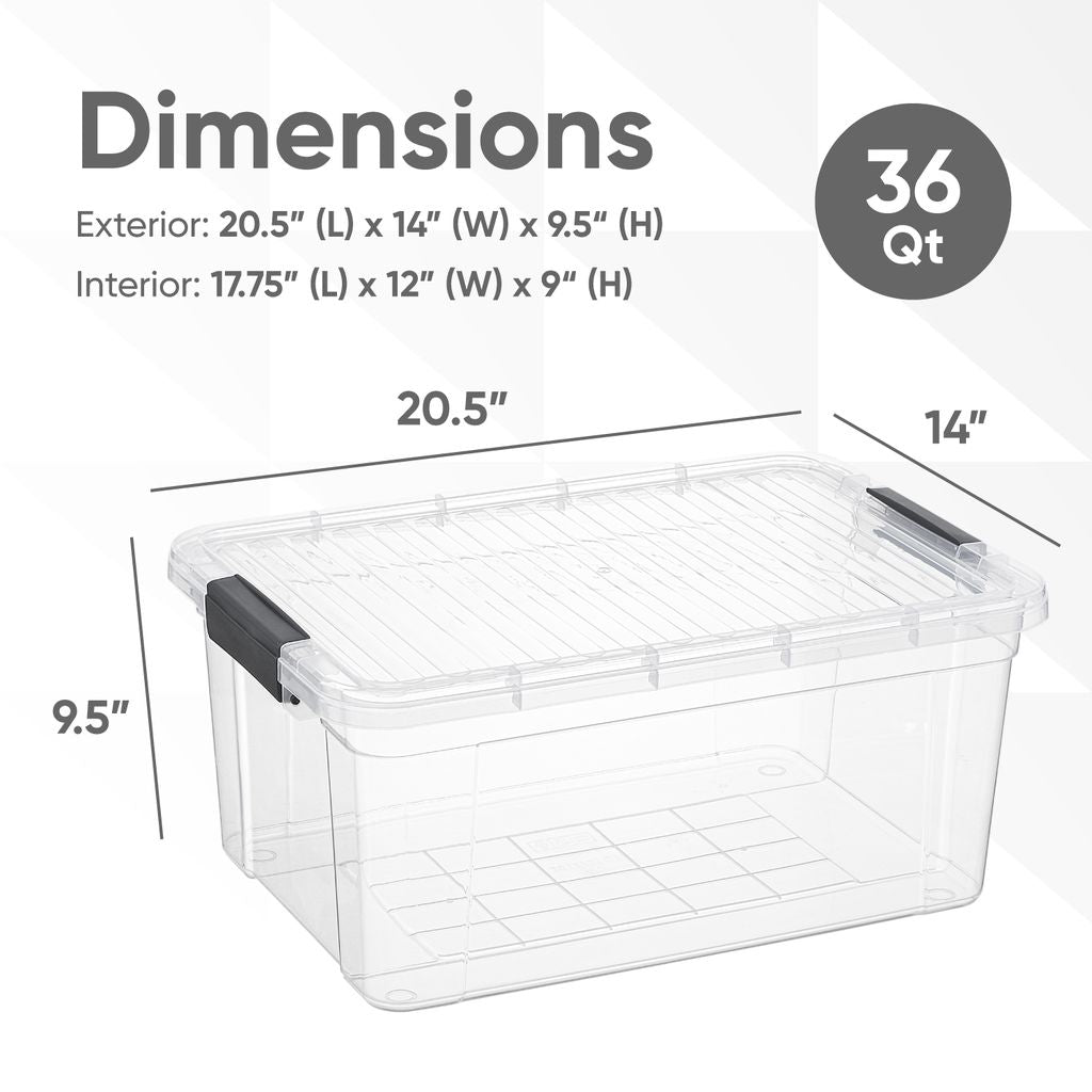 Deep Clear Storage Box with Lid, 36 Quart