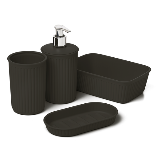 Set of 4 Bathroom Accessory Set Root Beer Brown