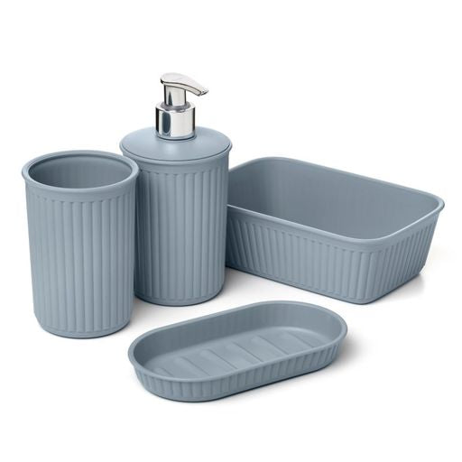 Set of 4 Bathroom Accessory Set Stone Blue