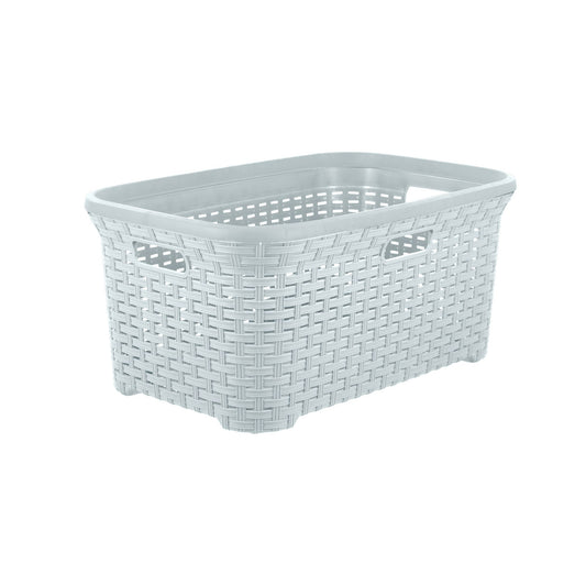 Wicker Style Laundry Basket with Cutout Handles, 50 Liter - White Smoke