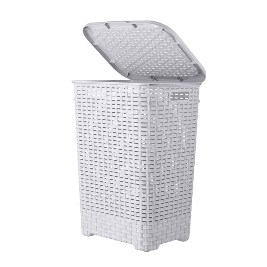 Wicker Style Laundry Hamper, 60 Liter - White Smoke