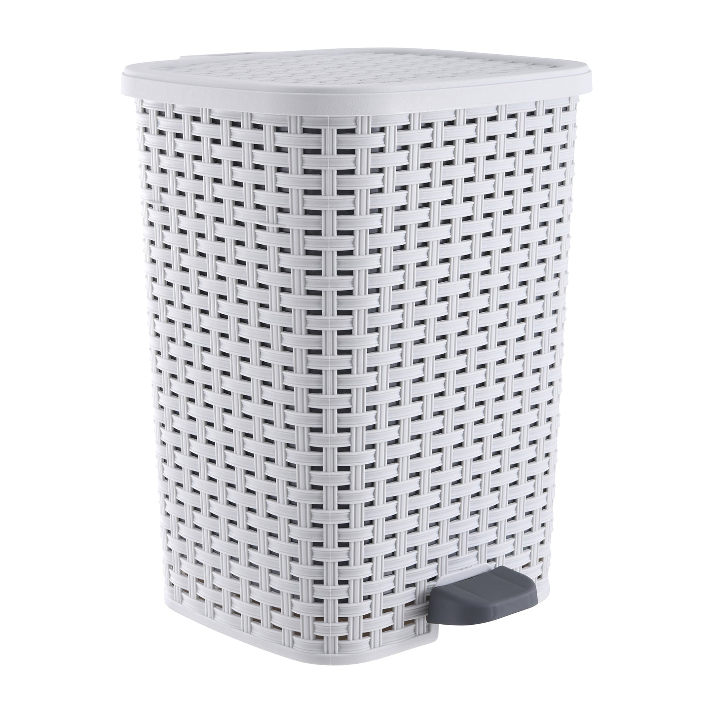 Step-On Trash Can, Wicker Style - White Smoke 27 qt