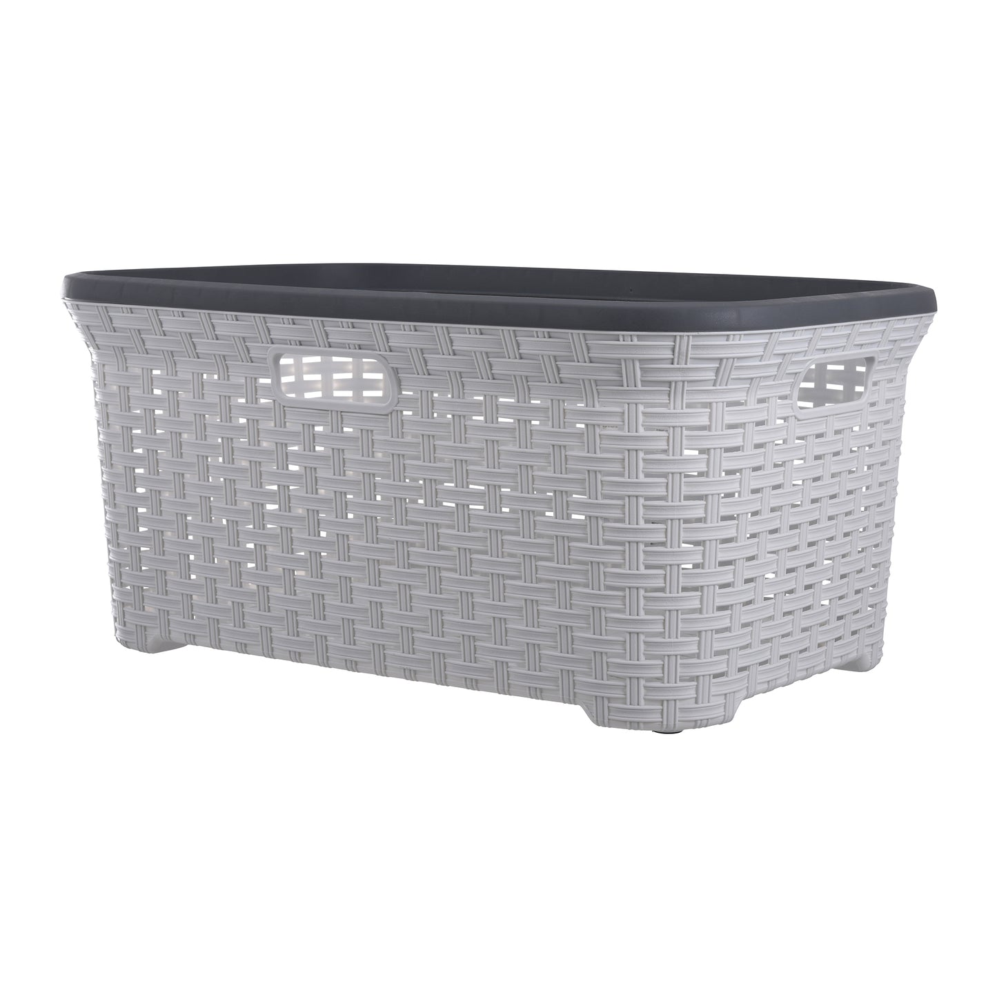 Wicker Style Laundry Basket with Cutout Handles, 50 Liter - White Smoke