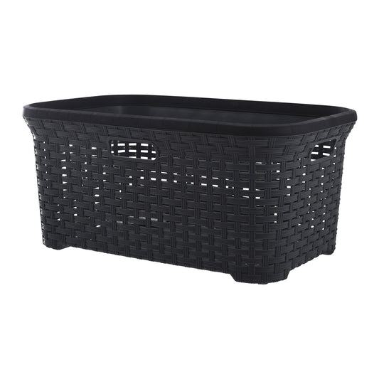 Wicker Style Laundry Basket with Cutout Handles, 50 Liter - Onyx Grey
