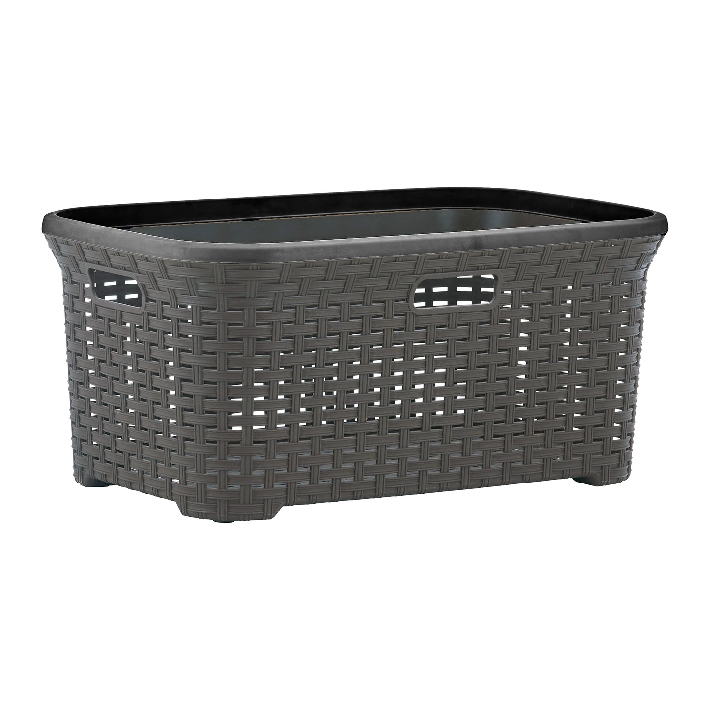 Wicker Style Laundry Basket with Cutout Handles, 50 Liter - Root Beer Brown