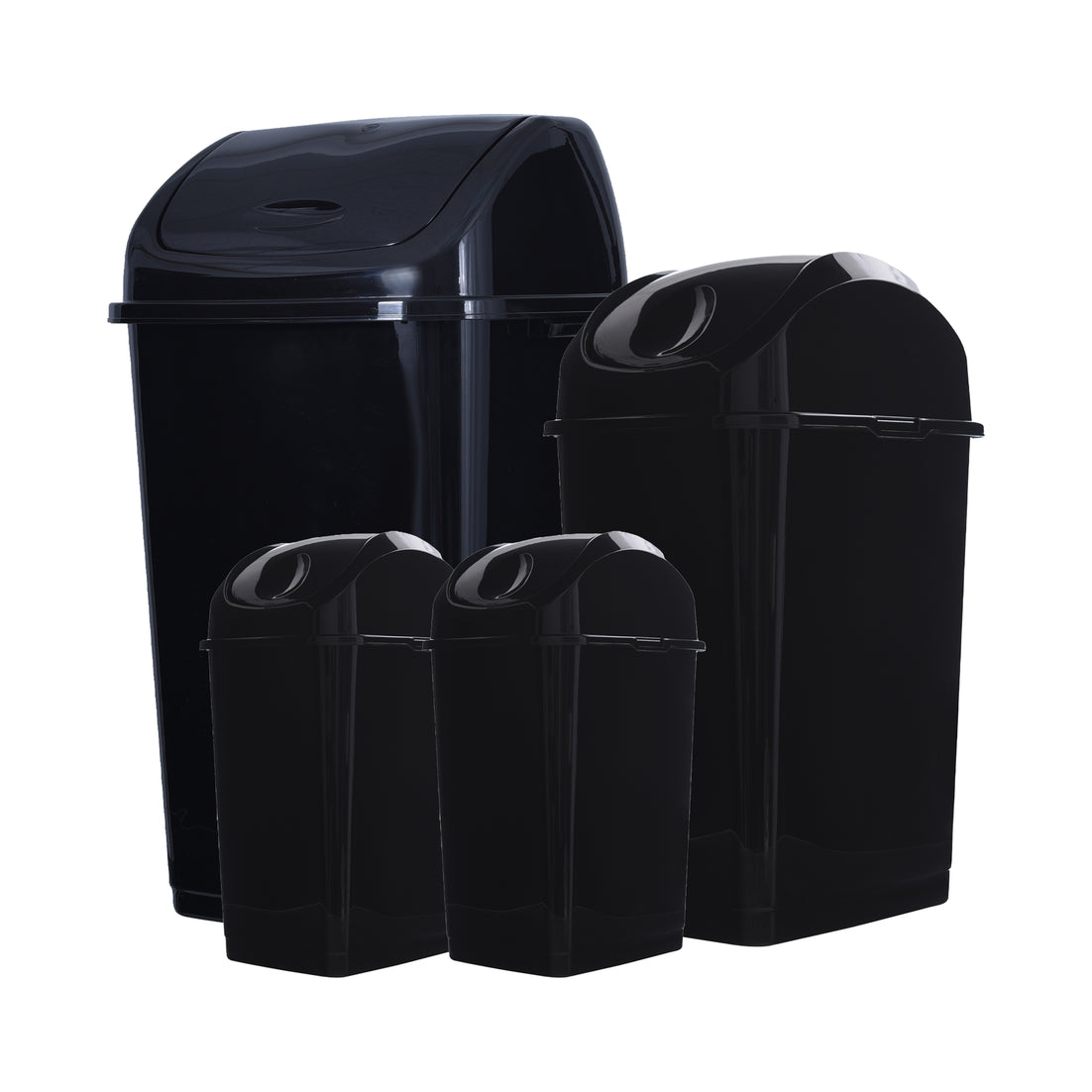 Swing Top Trash Can - Black (4 Pack) 2.5 Gal, 9 Gal, 13 Gal