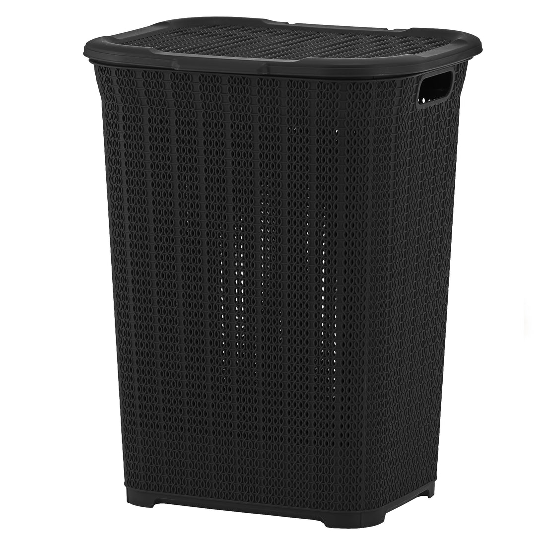 50 Liter Knit Style Laundry Hamper with Cutout Handles - Black