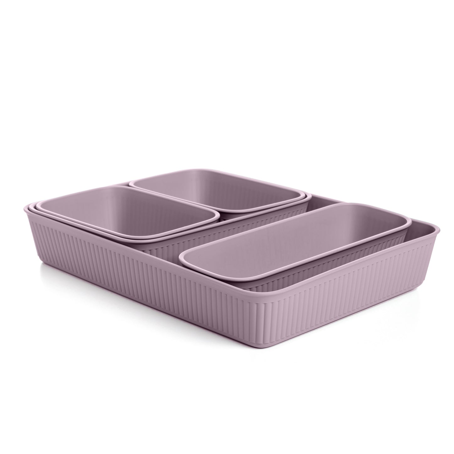 Set of 5 Ribbed Storage Bin Lilac