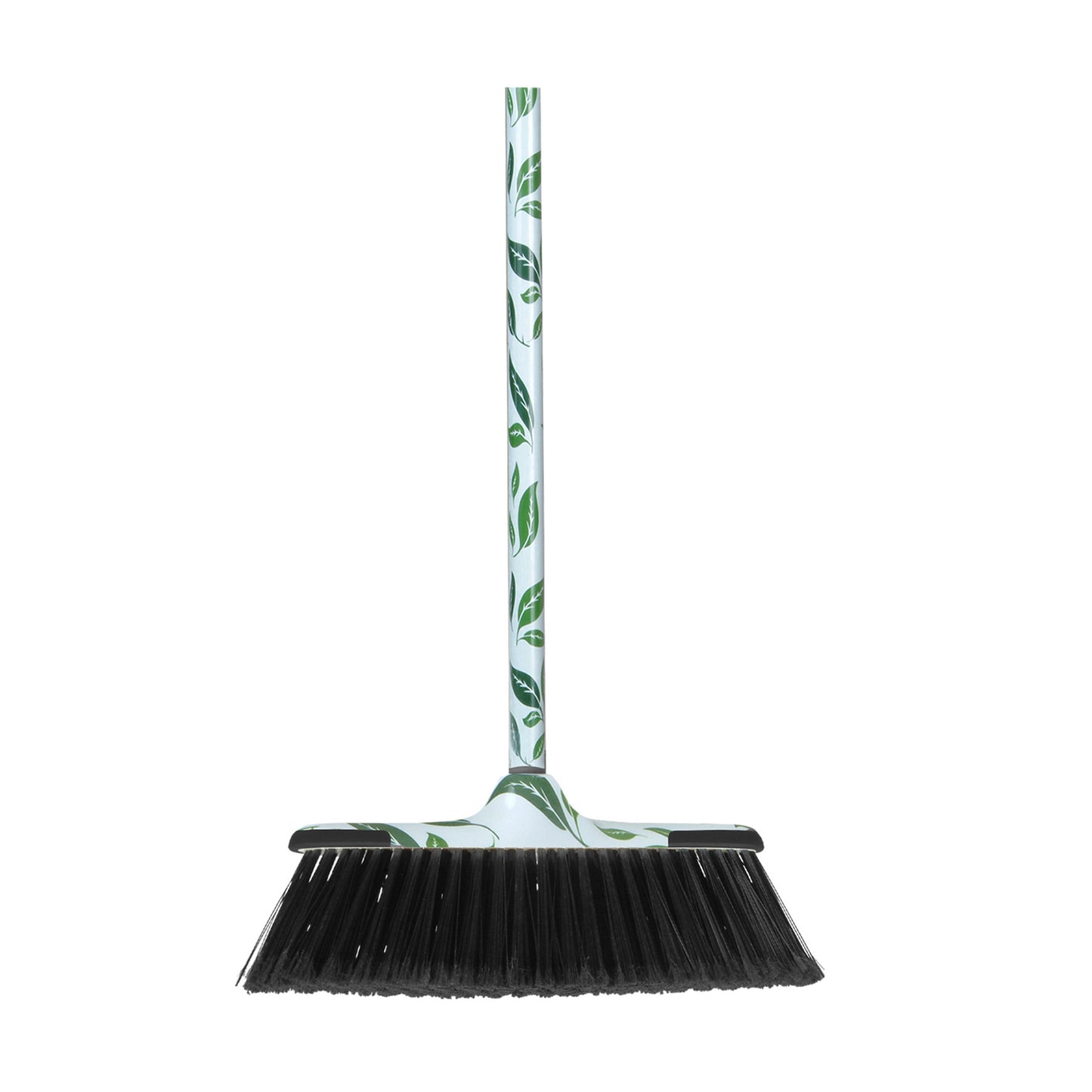 Green/White Leaf Design Broom With Metal Handle.