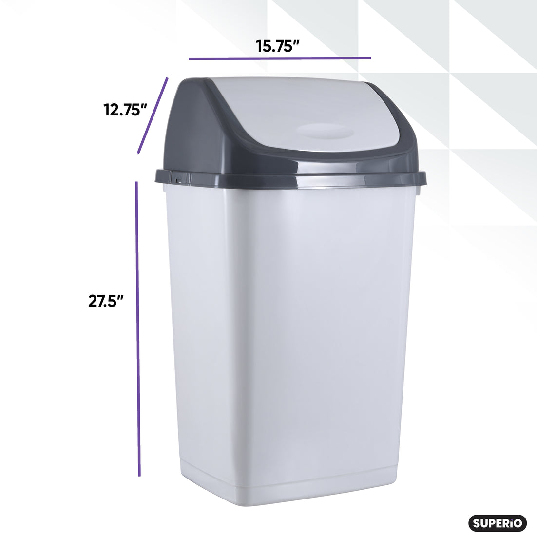 Large Swing Top Trash Can. 50 L/13 Gal. - White Smoke