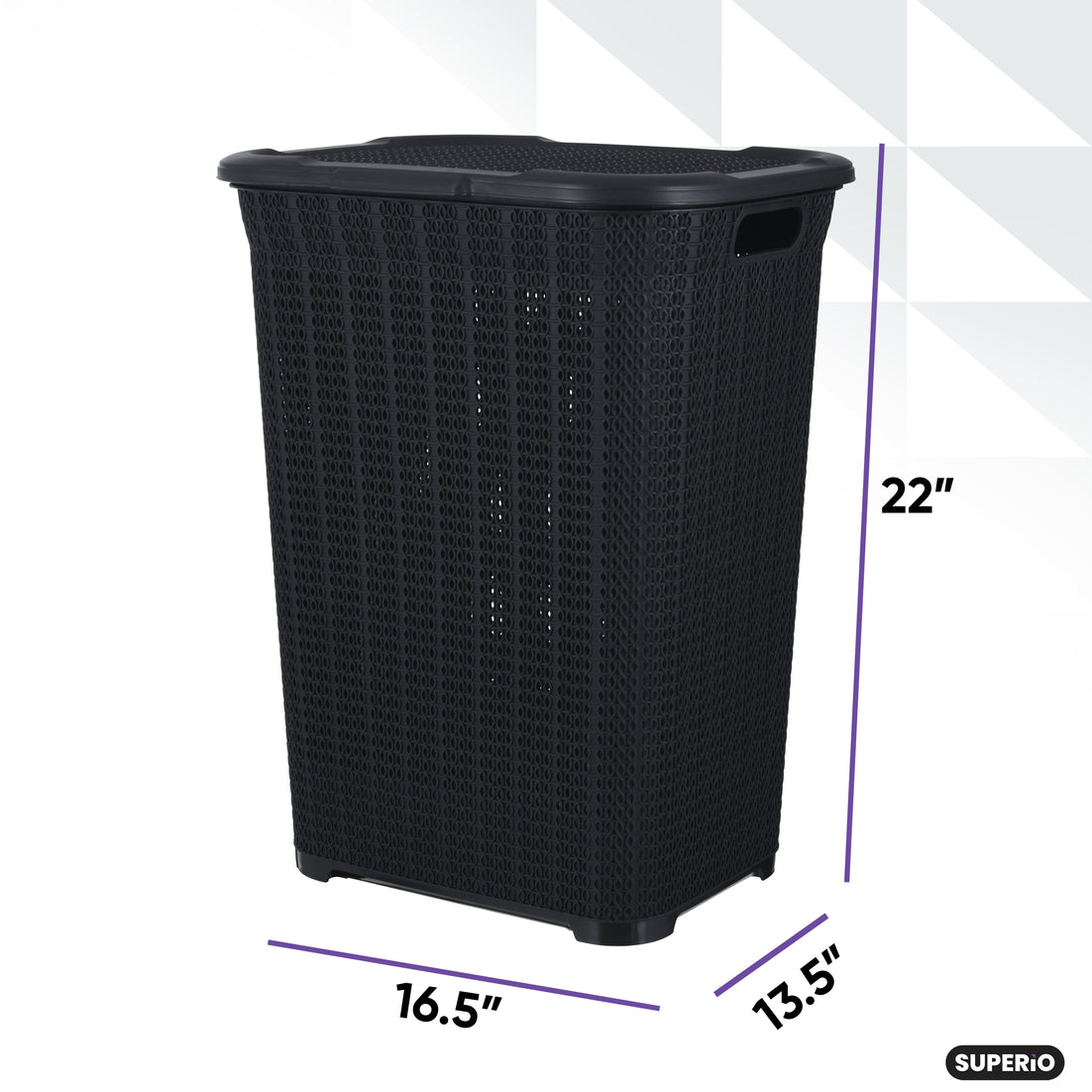 50 Liter Knit Style Laundry Hamper with Cutout Handles - Black