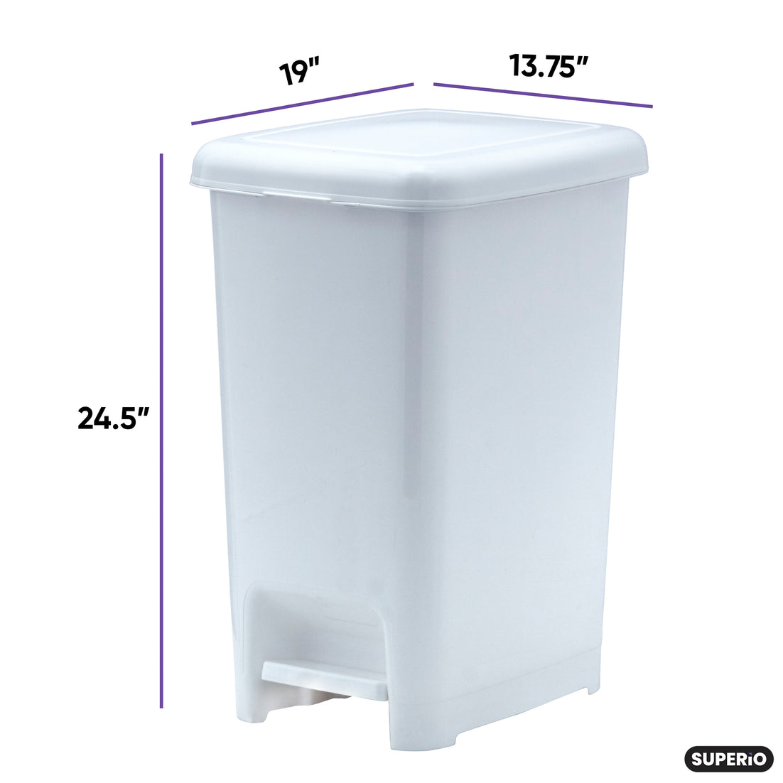 Slim Pedal Trash Can, 64 Qt - White