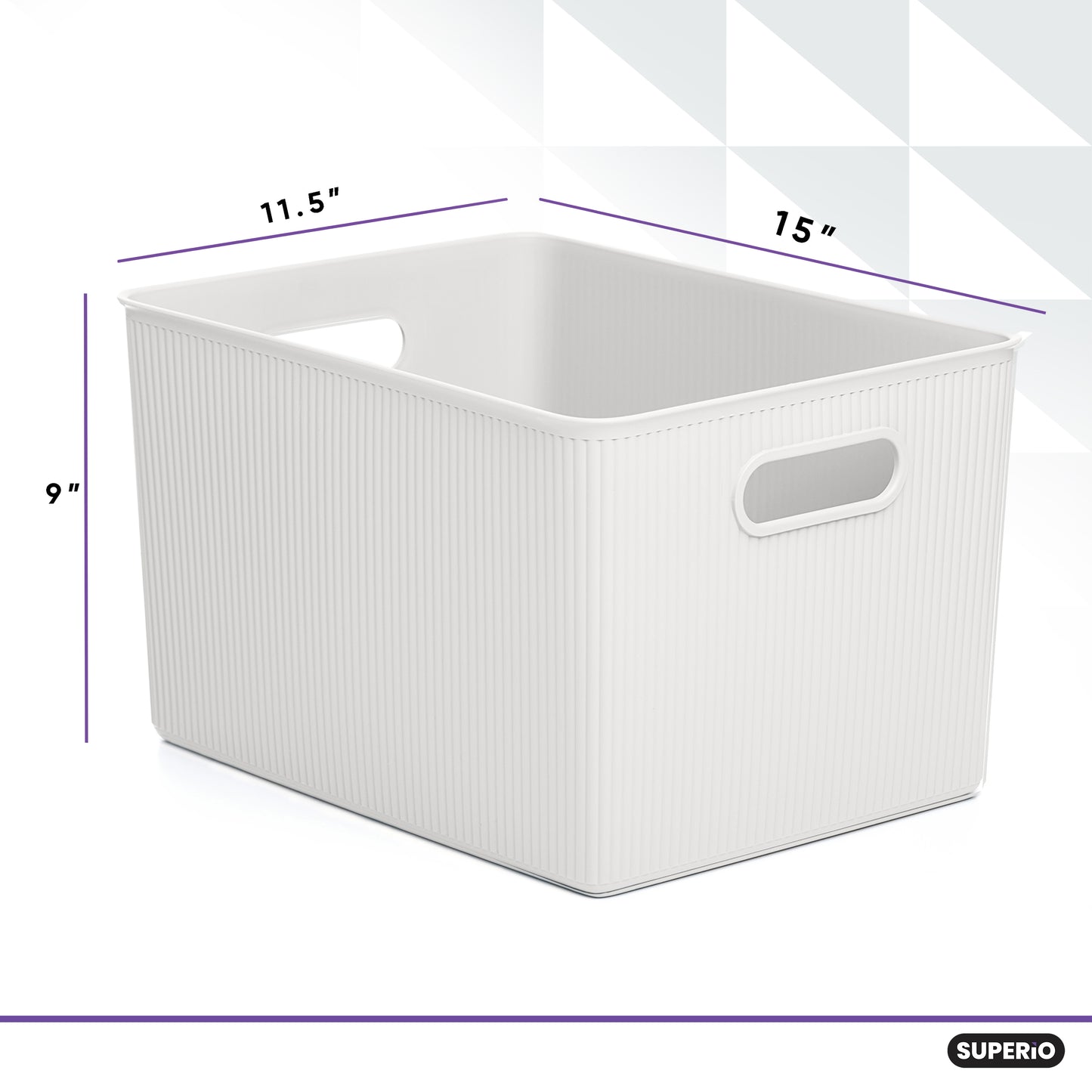 22 Liter Ribbed Storage Bin White, Decorative Basket With Handles