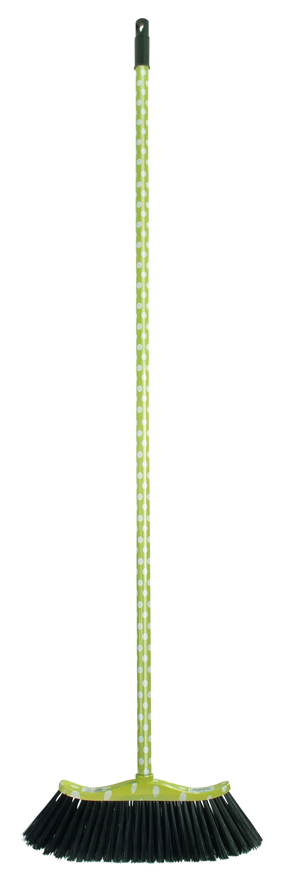 Upright Broom with Polka-Dot Design and Metal Handle.