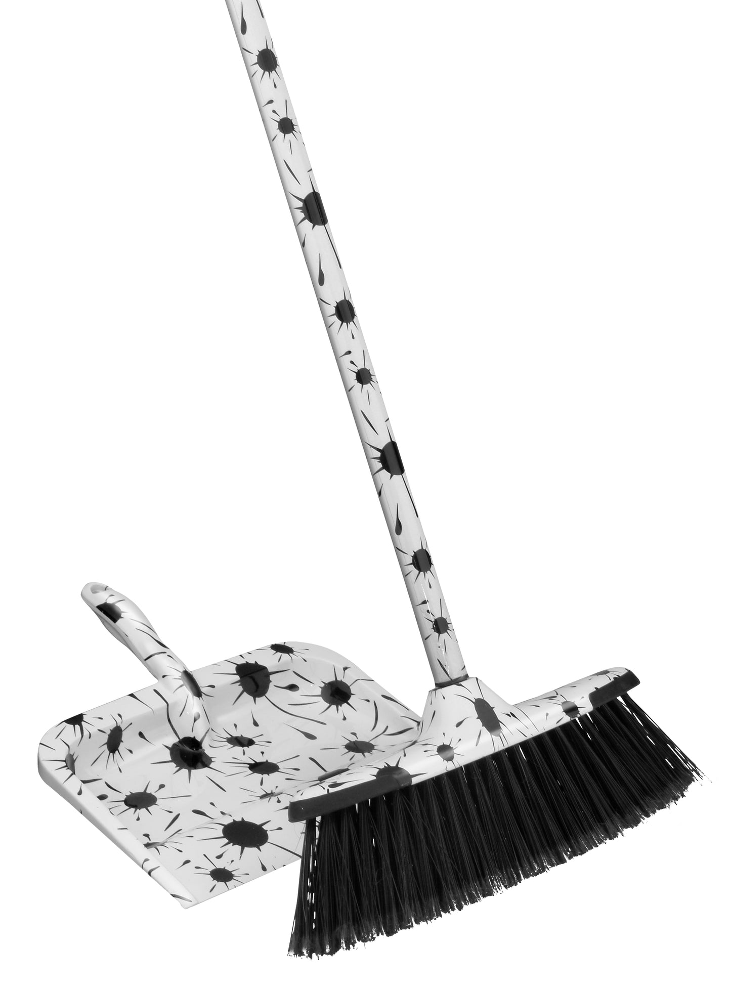 Black/White Splash Design Broom with Metal Handle.