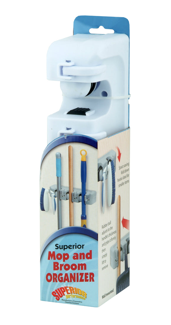 Mop And Broom Holder, Wall Organizer, 3 Slots and 4 Hooks
