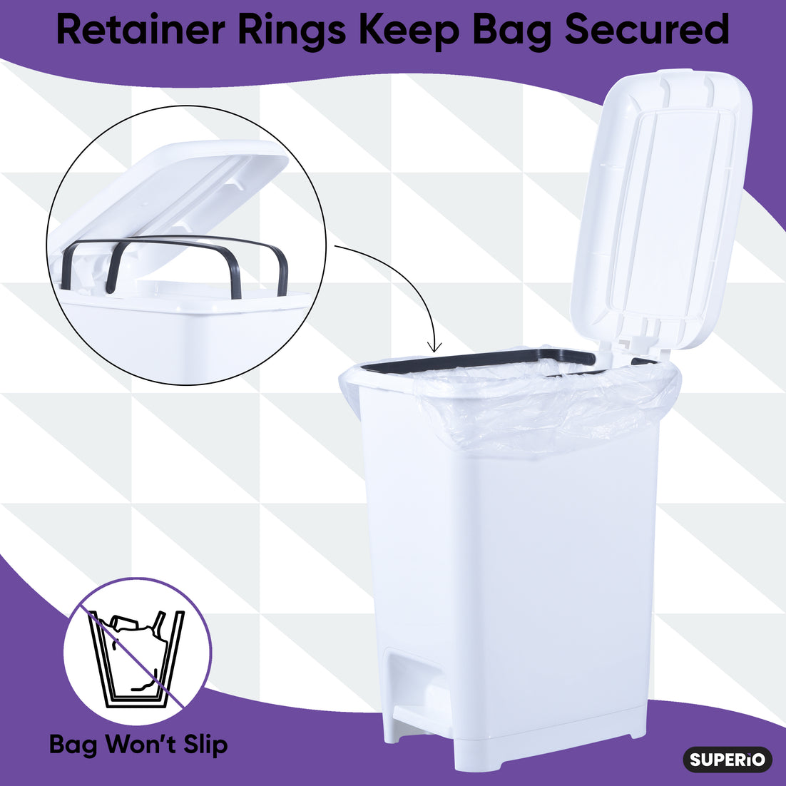 Slim Pedal Trash Can, 64 Qt - White